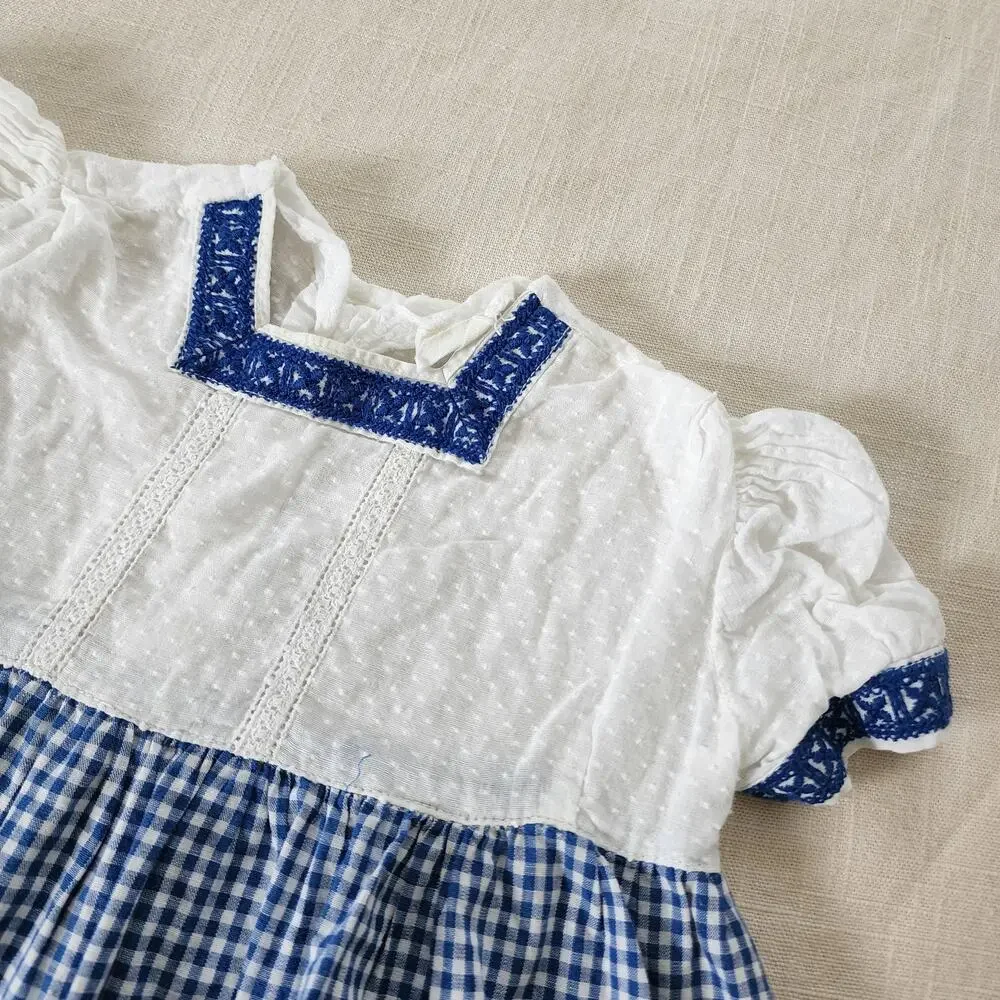 Vintage Gingham & White Dress 12 months